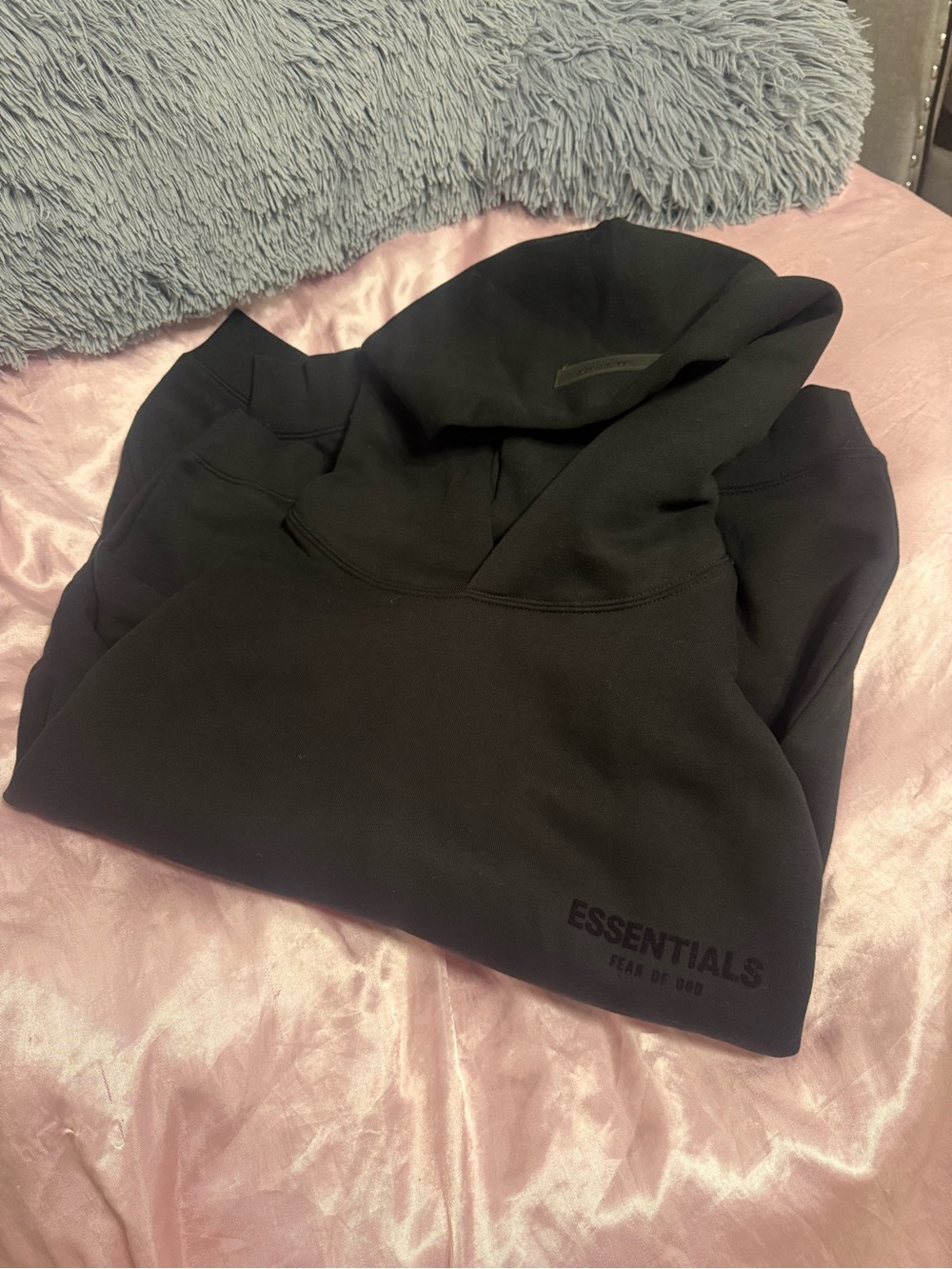 Essentials Black Logo Pullover Hoodie